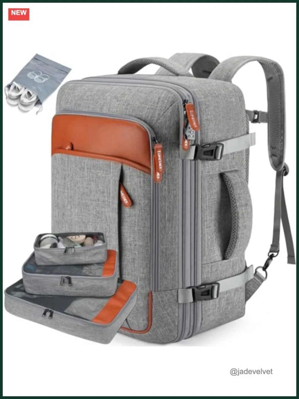 Extra Large 40L Expandable Travel Backpack with 4 Packing Cubes, Laptop